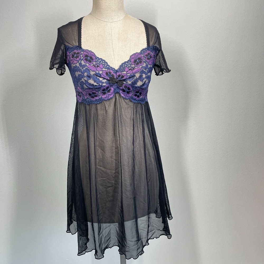 Claire Pettibone Slip Dress Women S Black Floral Sheer Pullover Mini A Line